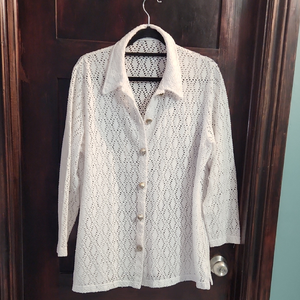 Elegant White Lace Button-Up Top
